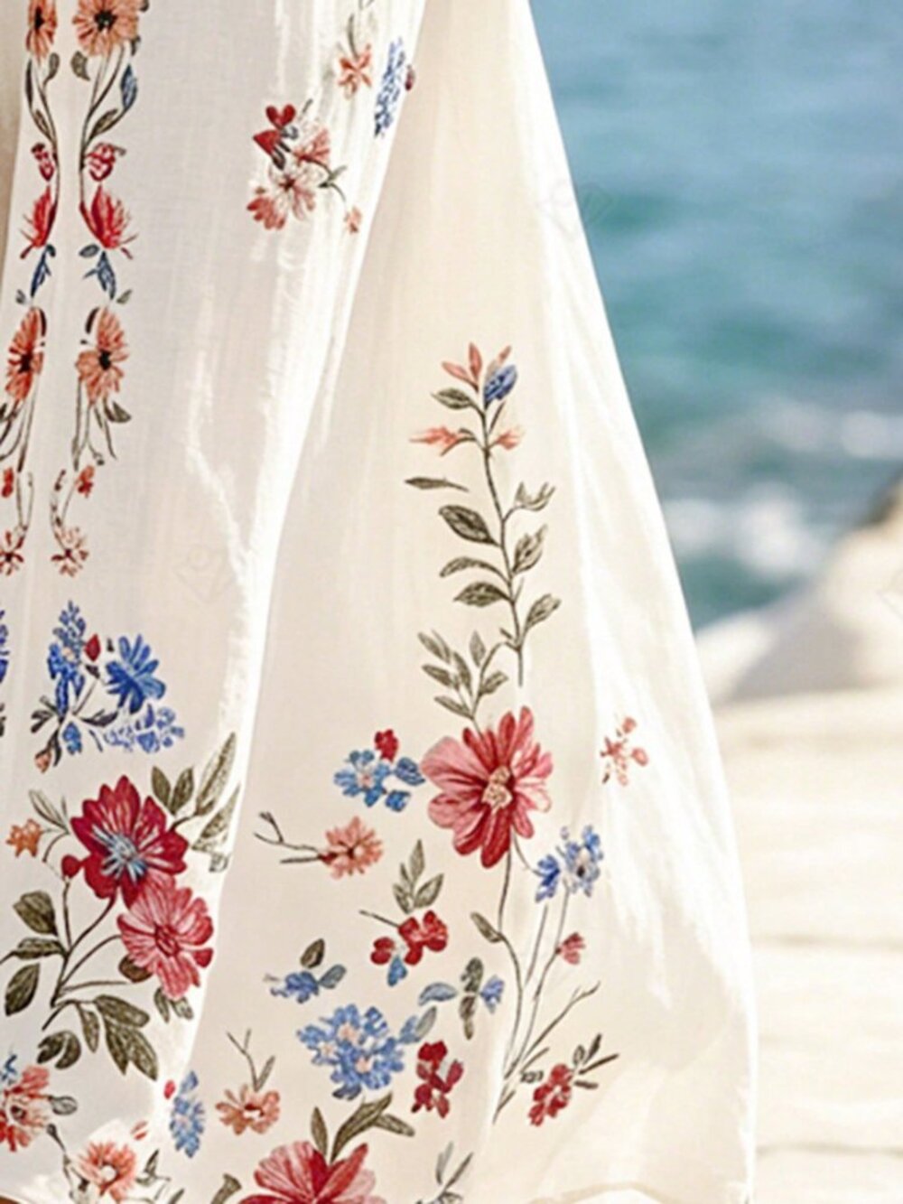 Apricot Boho Women's style Floral Print Spaghetti Strap High Waist Dress - Picture 4 of 6